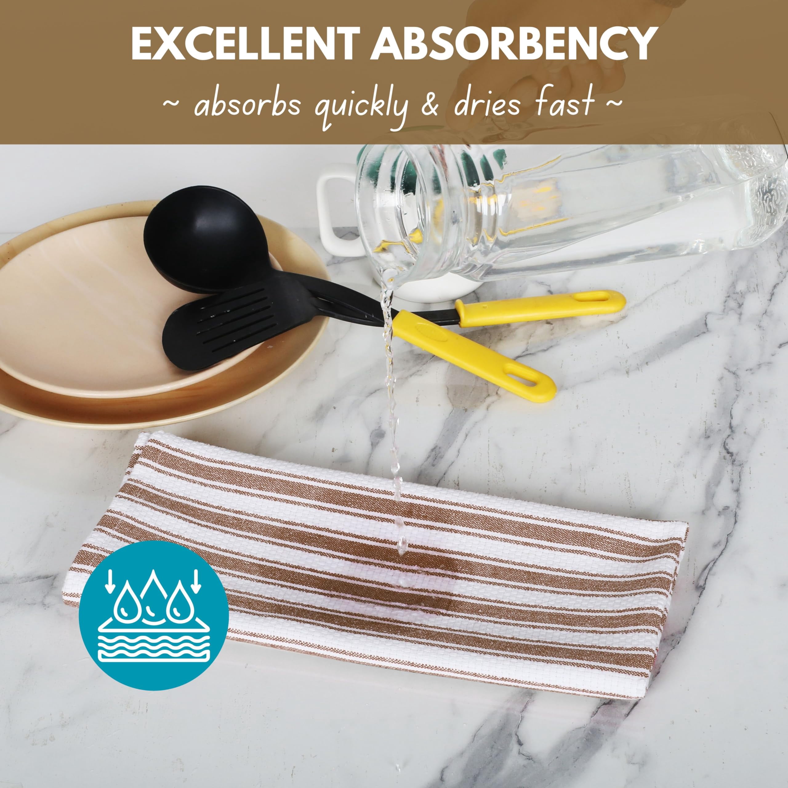 Native Fab Kitchen Dish Cloths 12 Pack, 16x26, Quick Dry Towels with Loop, Brown