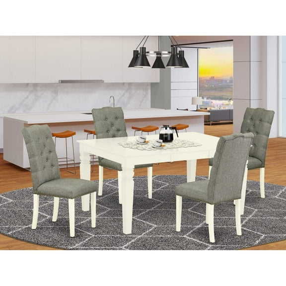 East West Furniture Dining Room Set Linen White, WEEL5-WHI-07