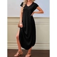 thumbnail image 6 of Summer Casual Maxi Dresses for Women V Neck Cap Sleeve Long Sundress with Pockets Beach Vacation Black XL, 6 of 8