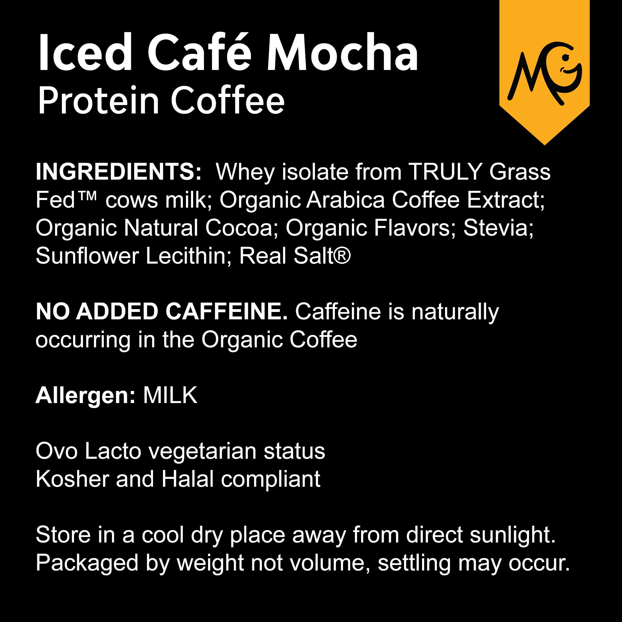 MariGold Protein Coffee Powder - Iced Café Mocha, 20g Grass Fed Whey, Workout Boost, Organic Espresso, Non-GMO, 1 lb
