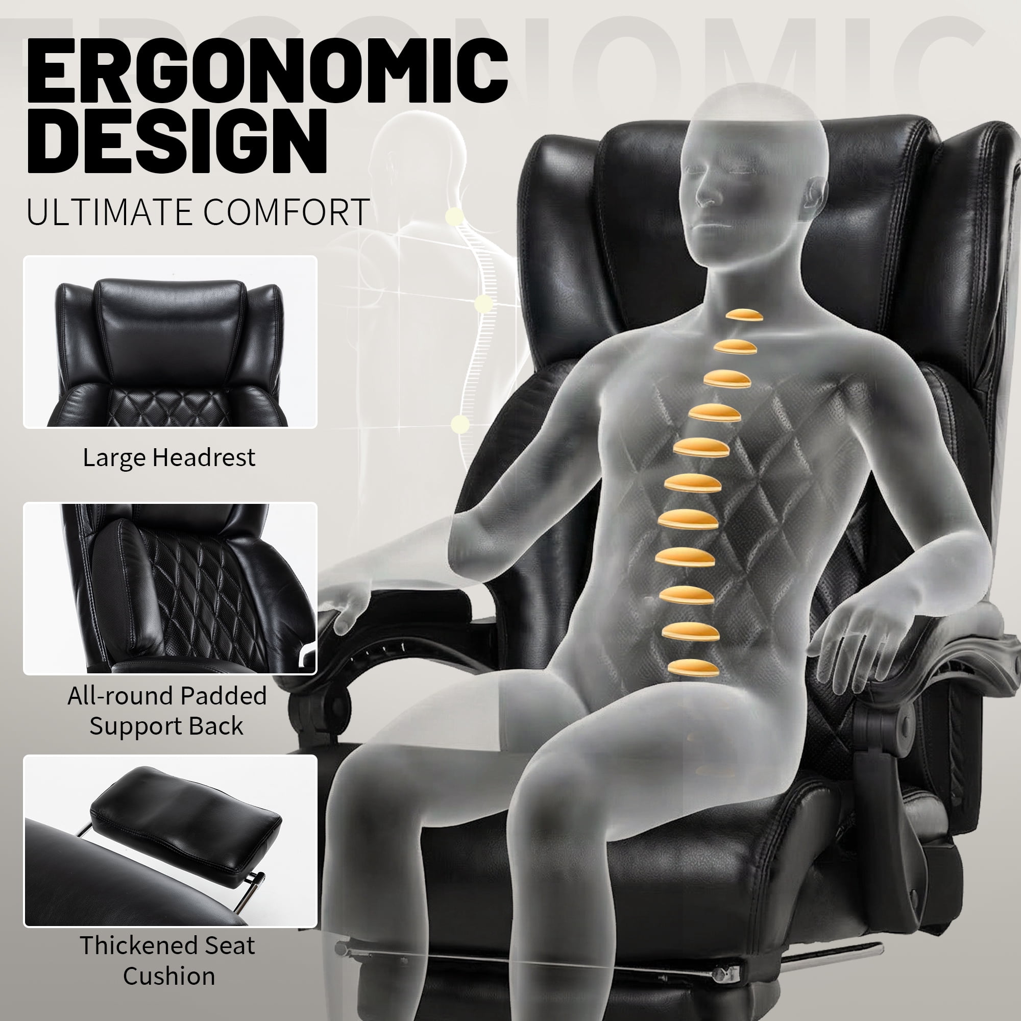 800 lbs Big and Tall Office Chair with Foot Rest, Heavy Duty Executive Reclining Chair, Extra Wide Seat and Mobile Lumbar, High Back Large Computer Desk Chair for Home Office