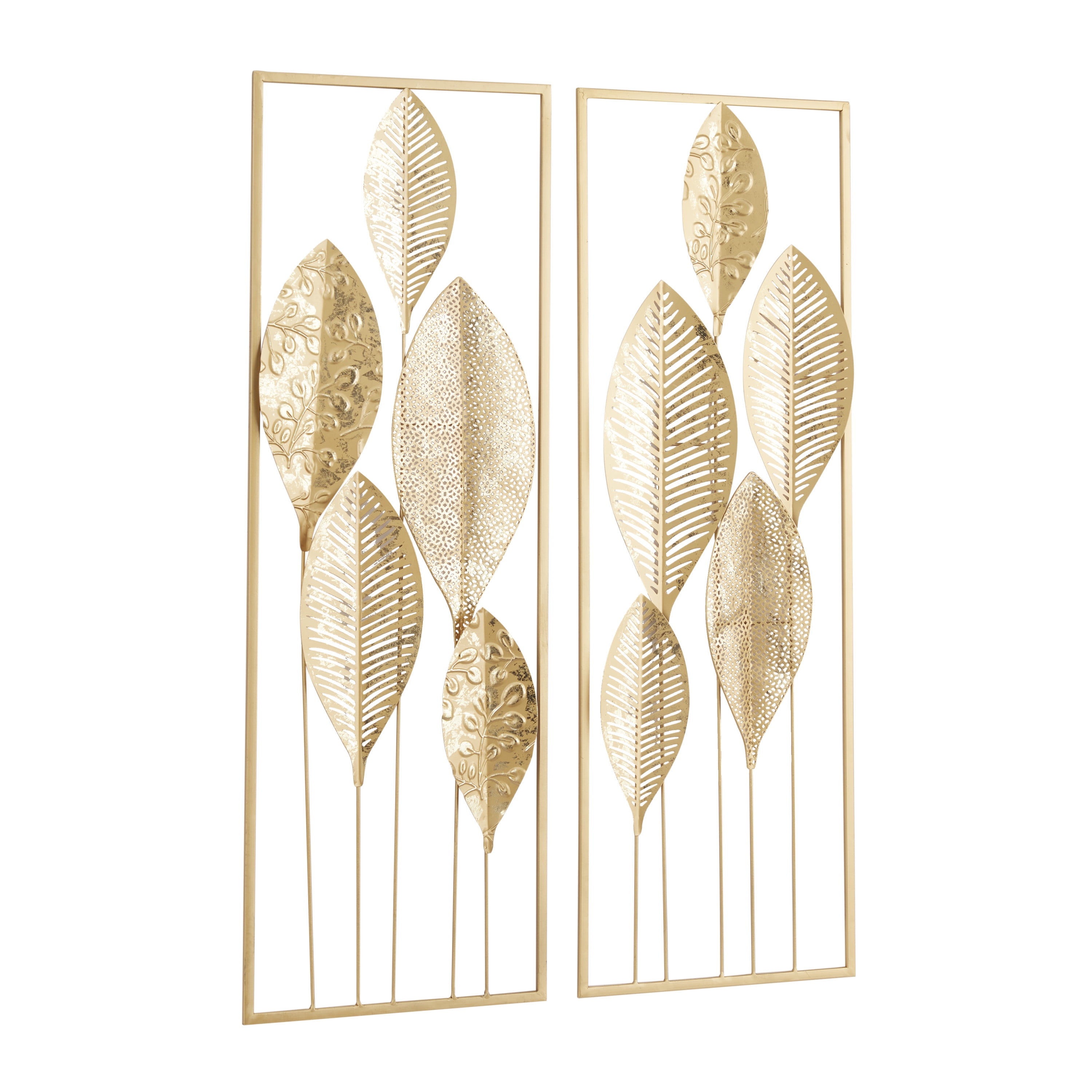 CosmoLiving by Cosmopolitan Gold Metal Tall Cut-Out Leaf Wall Decor with Gold Frame (2 Count)