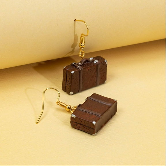Brown Suitcase Drop Earrings