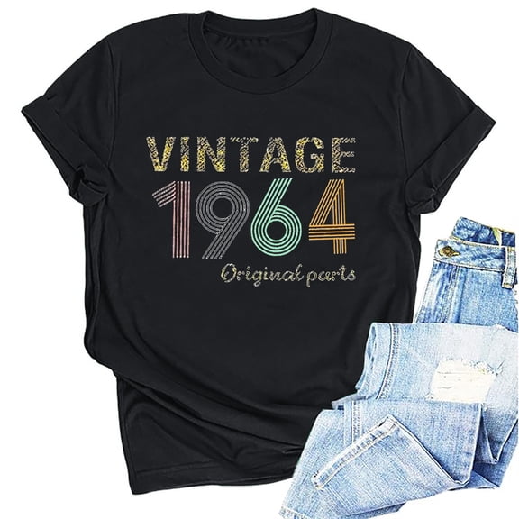 Augper 1964 Vintage Shirt for Women 60th Birthday Gifts 1964 Birthday Gifts Idea Retro Short Sleevel T Shirts Party Tops Funny Tees