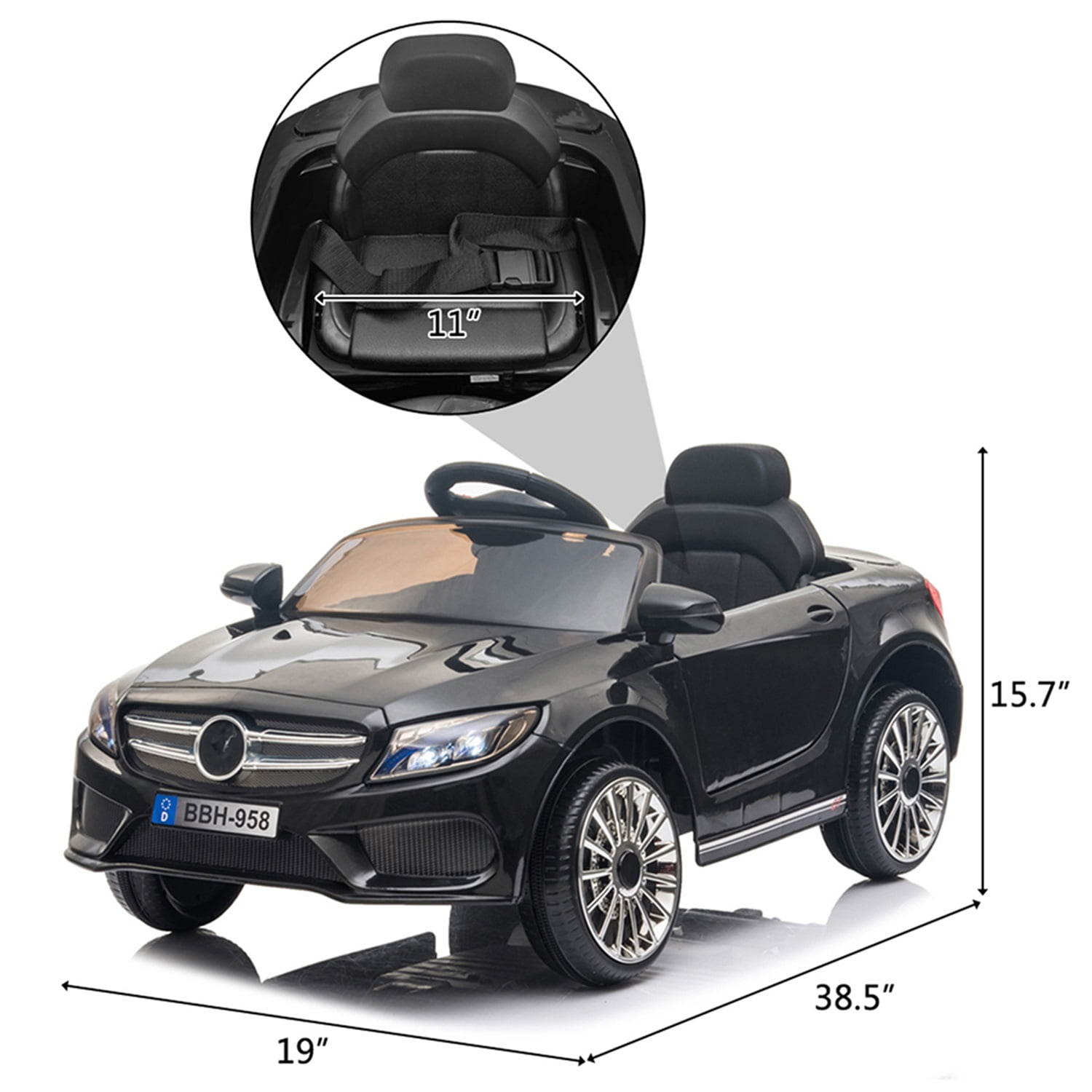 CIPACHO 12V Kids Ride On Electric Car for Kids with Parent Remote Control, Adjustable Speed, Safety Belt, Music&Lights, Ride on Toys for Toddler 1-3 Years, Black