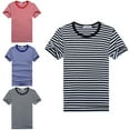 thumbnail image 3 of Men T-shirts Blue and White Striped Short-sleeved Sports O-Neck Casual Navy Tops, 3 of 5