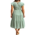 thumbnail image 5 of Femmes Flutter Manches Courtes Smocked Midi Robe d'Été Casual Tiered A-Line Robe Blanche S, 5 of 5