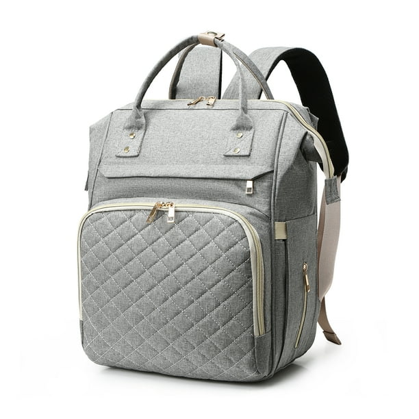 Mochila Bolsa de pañales portátil Mochila de gran capacidad Bolsa de lactancia para bebés de viaje resistente al agua Bolsa de mamá con puerto de carga USB Correas de cochecito 3 bolsillos térmicos pa