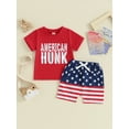 thumbnail image 2 of FEORJGP Toddler Boys 4th of July Outfits 0-3Y Infant Short Sleeve T-Shirt Crew Neck Shirt Letter Print Tops and Star Stripe Shorts Newborn Casual 2 Piece Vacation Summer Clothes for Independence Day, 2 of 9