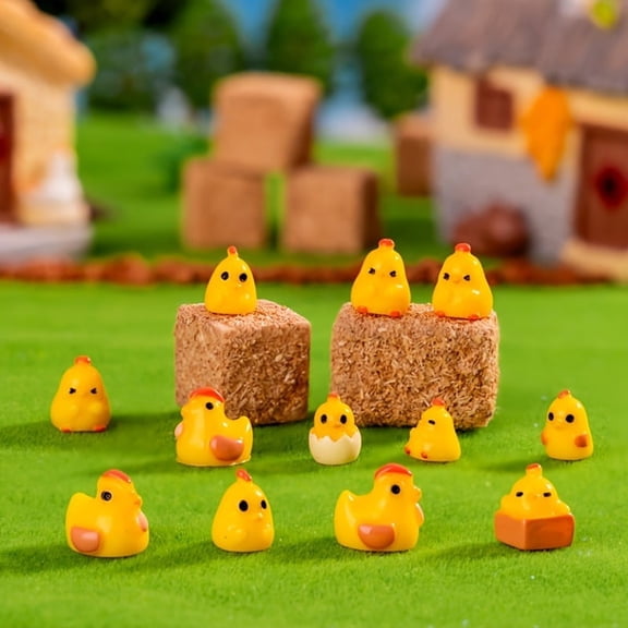 40pcs Cartoon-Style Resin Mini Chicken Figurines - Vibrant Yellow Chicks for DIY Garden Moss Landscapes, Home & Holiday Decor - Durable Outdoor/Indoor D
