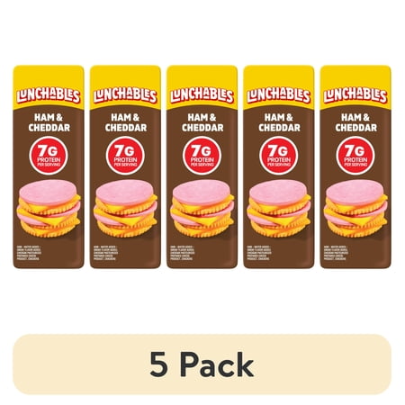 (5 pack) Lunchables Ham and Cheddar Cracker Stackers Value Snack Kit, 1.9 oz Tray, Refrigerated, Pieces