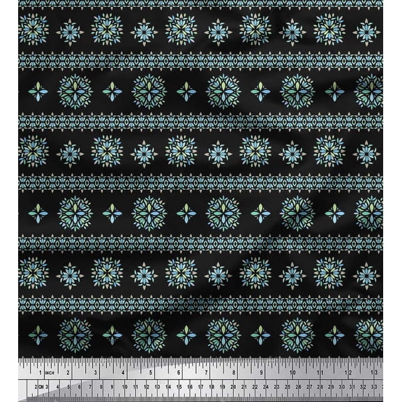 Soimoi Black Cotton Duck Fabric Artistic Floral Print Sewing Fabric Yard 42 Inch Wide