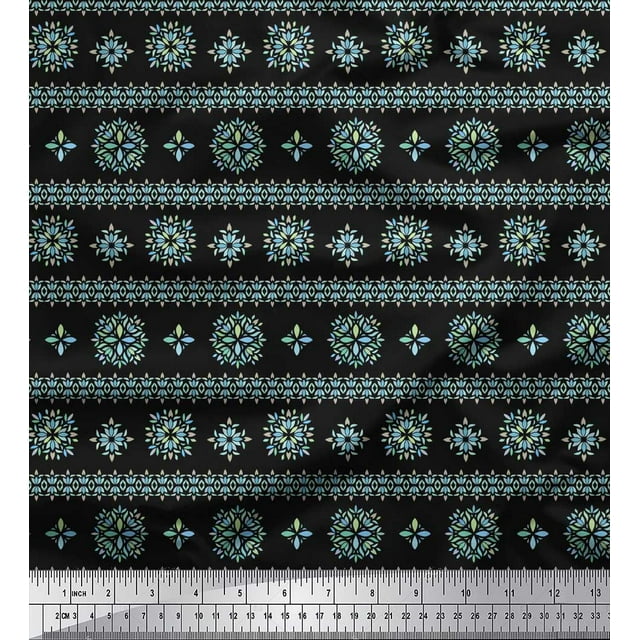 Soimoi Black polyester Crepe Fabric Artistic Floral Printed Fabric 1 Yard 42 Inch Wide
