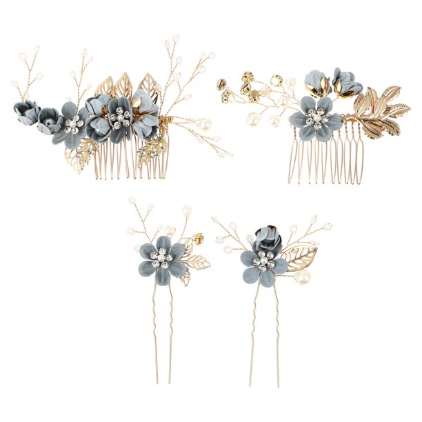 KAKOWELY 1 juego de horquillas para el pelo en forma de U con diamantes de imitación, horquilla francesa para boda, pinza para el pelo con flores