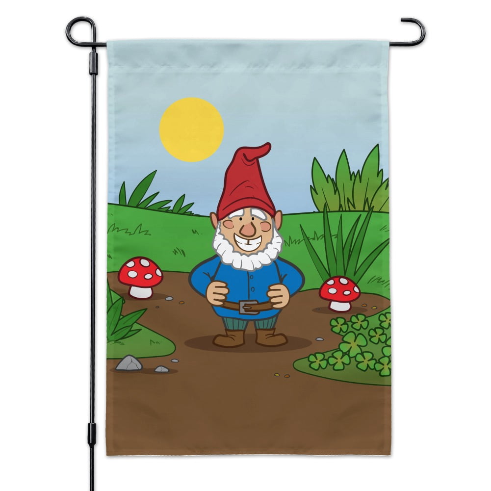 Garden Gnome with Toadstools Garden Yard Flag