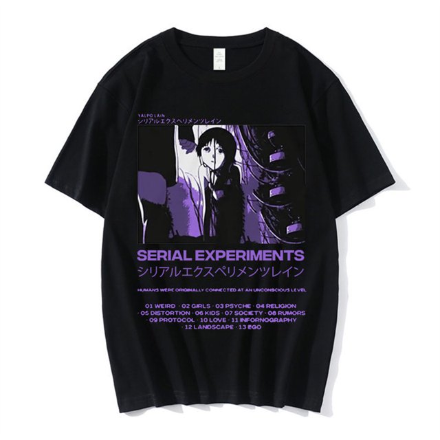 Camiseta de Anime japonés con estampado de serie de experimentos Lain ropa de calle de gran tamaño Hip Hop Manga Sci Fi Manga corta Unisex