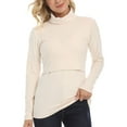 thumbnail image 2 of felwors Shirts for Women Cotton Turtleneck Breastfeeding Tees Long Sleeve Maternity Top Comfort Pregnancy Blouse 2025 Beige, S, 2 of 7
