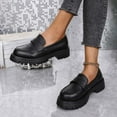 thumbnail image 6 of Hinvhai Women's Leather Platform Chunky Slip-On Penny Loafers Classic Round Toe Lug Sole Business Casual formal Work Shoes Black 9(42), 6 of 9