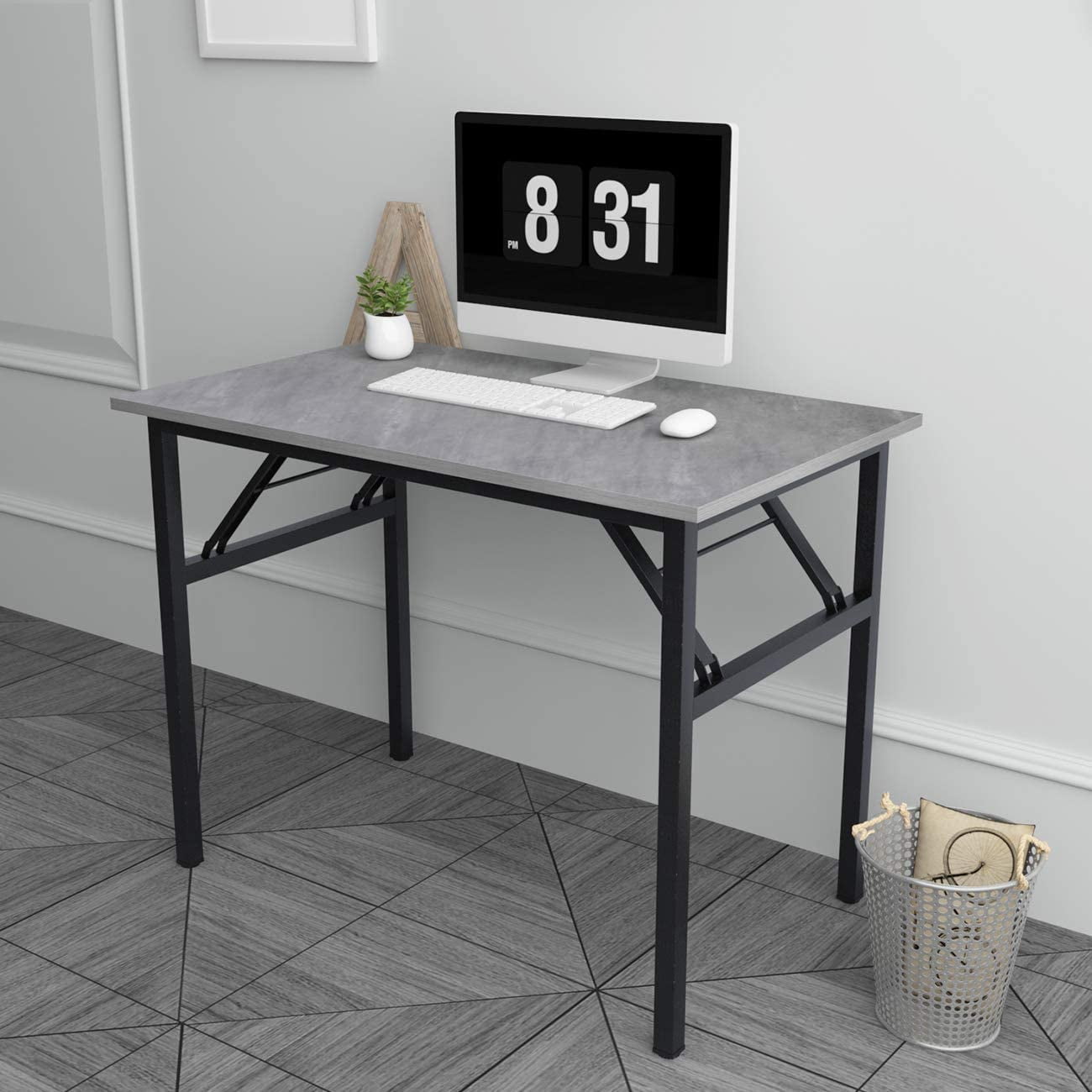 Need 39.4 inch Computer Desk for Small Space Small Folding Table Small Writing Desk Compact Desk Foldable Desk with BIFMA Certification No Install Needed Grey AC5-10060-LB