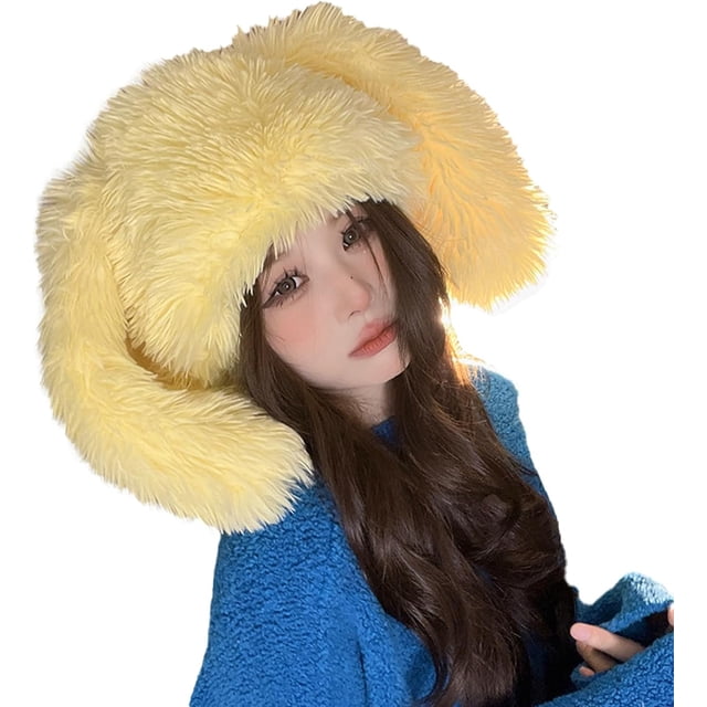 LinYooLi Cute Bunny Ear Hat Rabbit Ears Cap Y2k Plush Fun Costume Hats Faux Fur Warm Cosplay Party Hat