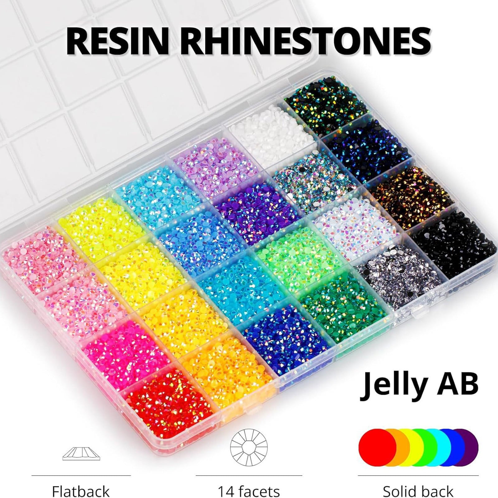 ZLBDYG Mixed Color Resin Jelly Beads Collection with 32,000 Piece 3mm Flat-Bottomed Rhinestones, Dazzling Rhinestones for Craft Production with 3 Bottles of Strong Adhesive Glue Included