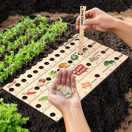 Wooden Plant Ruler with Seed Dibber. Multifunction Seed Spacing Ruler with Planting Guide. Garden Ruler with Holes, Gardening Tools, Seeding Space Tool for Garden. Wooden Dibber Garden Tool