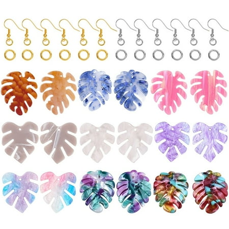 1box DIY Earrings Making Kits Including 18Pcs 9 Style Acrylic Cellulose Acetate(Resin) Big Pendants Leaf