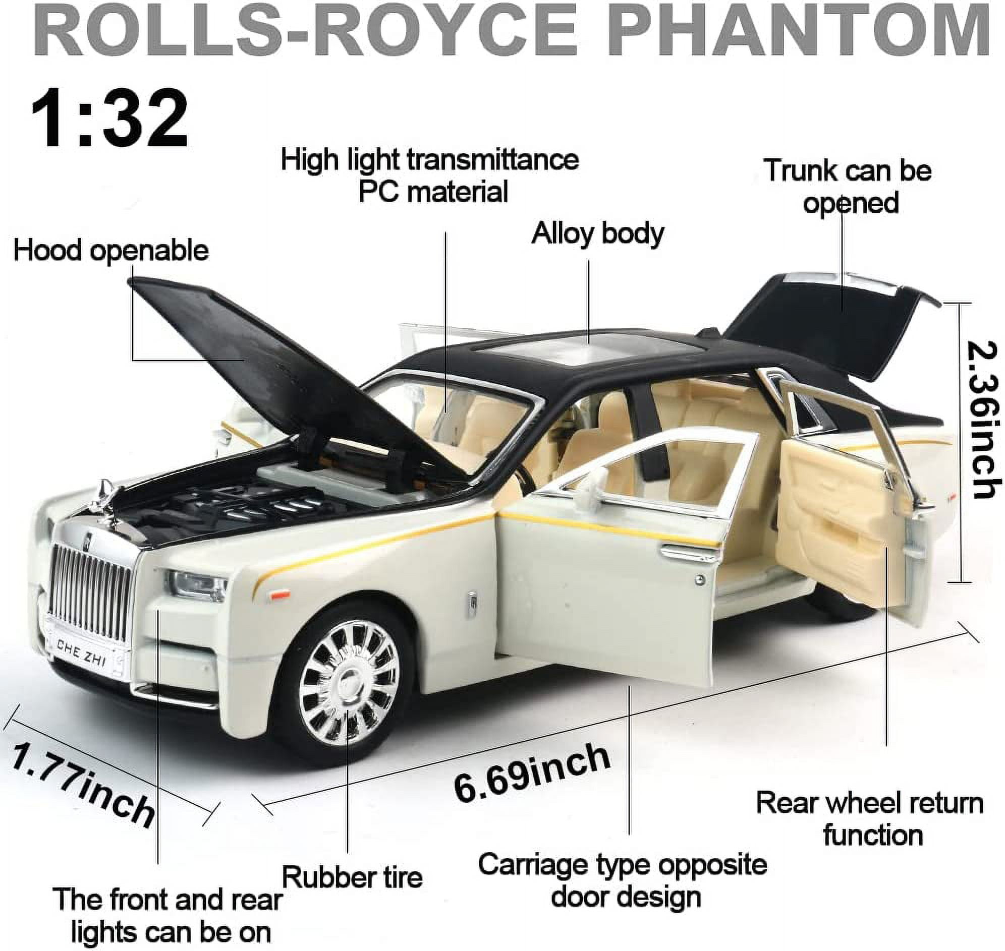  BDTCTK 1/32 Rolls-Royce Phantom Model Car,Zinc Alloy Pull Back  Toy car with Sound and Light for Kids Boy Girl Gift(White) : Toys & Games