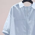 thumbnail image 6 of HOMBOM Button down Shirts for Women High-Low Blue Trendy Short Sleeve Collared Solid Casual Tops L, 6 of 7