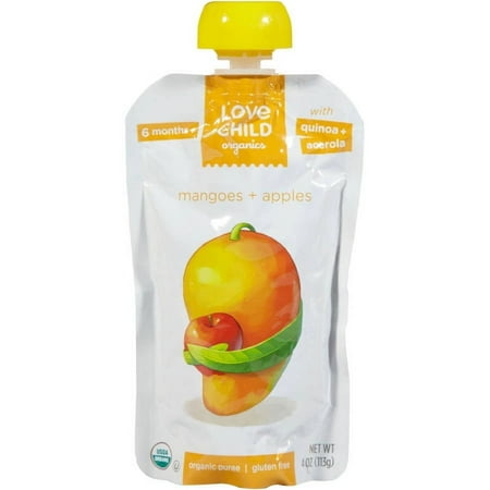 Love Child Organics Mangoes + Apples Organic Puree Baby Food, 4 oz, (Pack of 6)