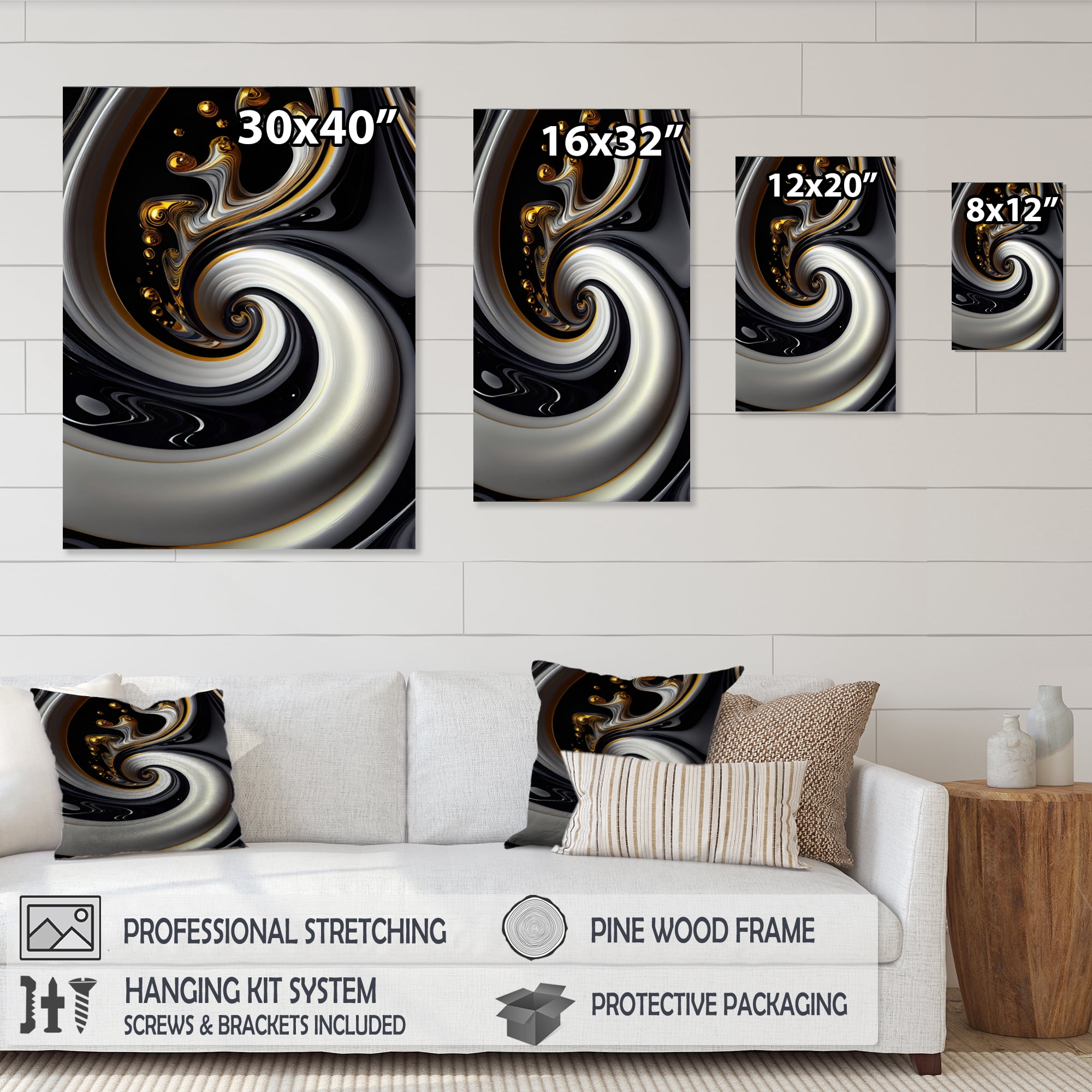 Designart Gold Black And White Stained Glass VI Canvas Wall Art