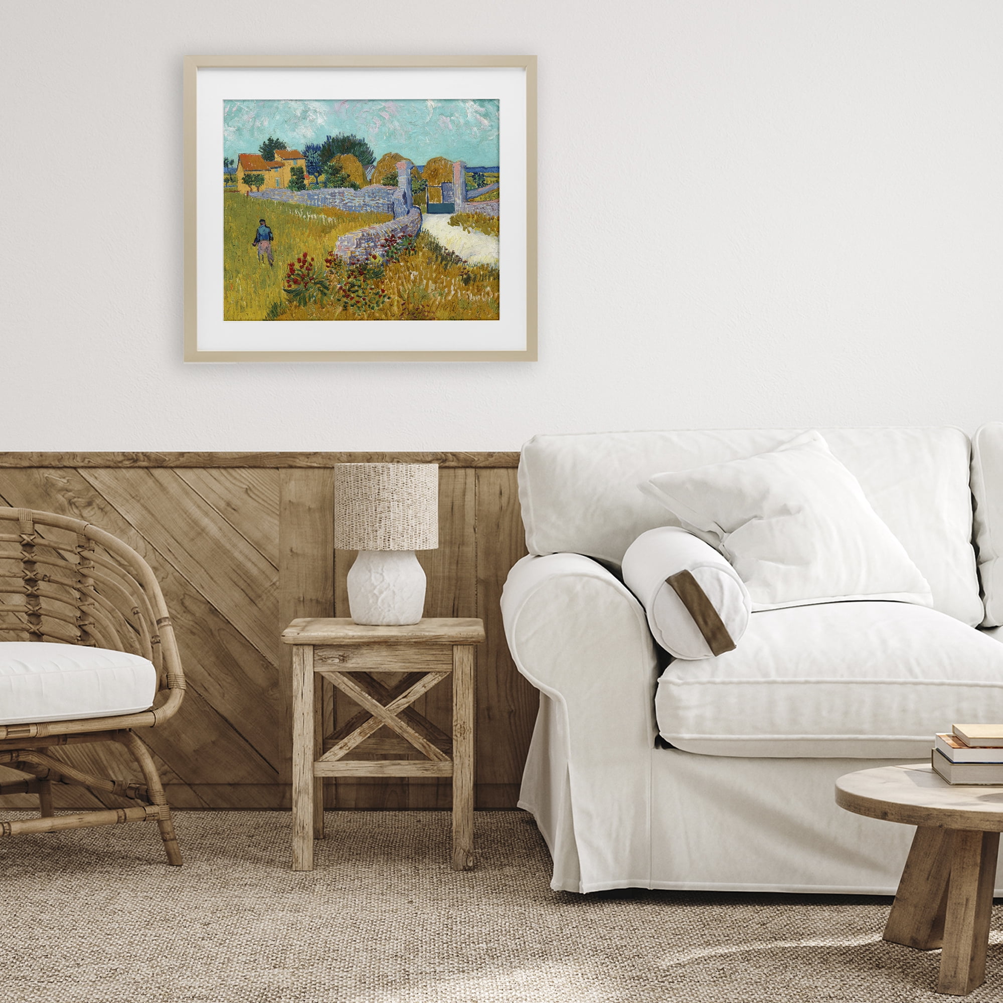 Stupell Industries Farmhouse In Provence Birch Framed Print Under Glass, design by Vincent Van Gogh