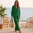 thumbnail image 6 of Stralyhd Women 2 Piece Set Elastic Waist Cotton Linen Lounge Sets Spring Travel Matching Sets Cozy Teacher Casual outfits with Pockets Dark Green L, 6 of 7