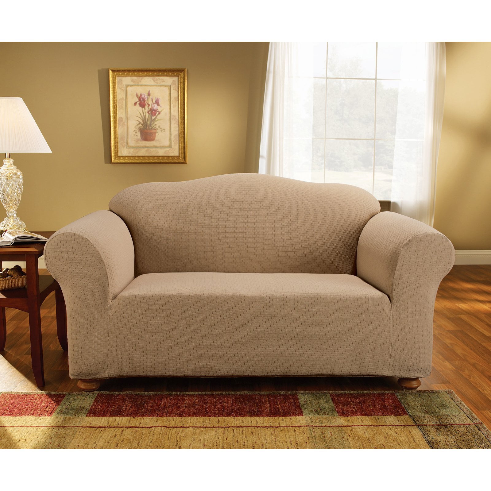 sure fit Simple Stretch Subway One Piece Loveseat Slipcover storm blue 