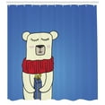 thumbnail image 3 of Polar Bear Shower Curtain, Polar Bear with a Present Merry Christmas Birthday Greeting Cartoon, Fabric Bathroom Set with Hooks, 69W X 84L Inches Extra Long, Violet Blue Multicolor, by Ambesonne, 3 of 3