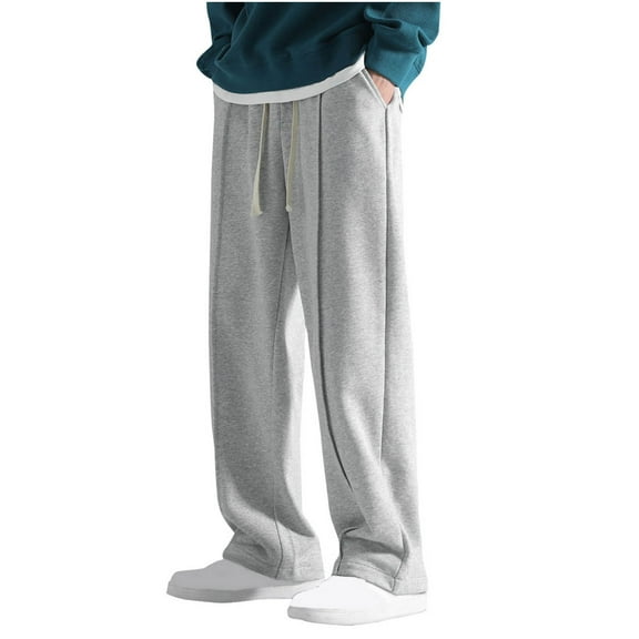 LNWUY (M-5XL)Big and Tall Mens Sweatpants Elastic Waist Open Bottom Wide Straight Leg Baggy Lounge Casual Loose Fit Trousers Pants with Pocket Dark Gray L