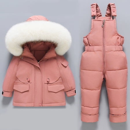 Hicidod Baby Trendy Snowsuit 2 Piece Set Hooded Puffer Jacket And Snow Bib Pants Thicken Warm Winter Toddler Down Ski Suits Outfit