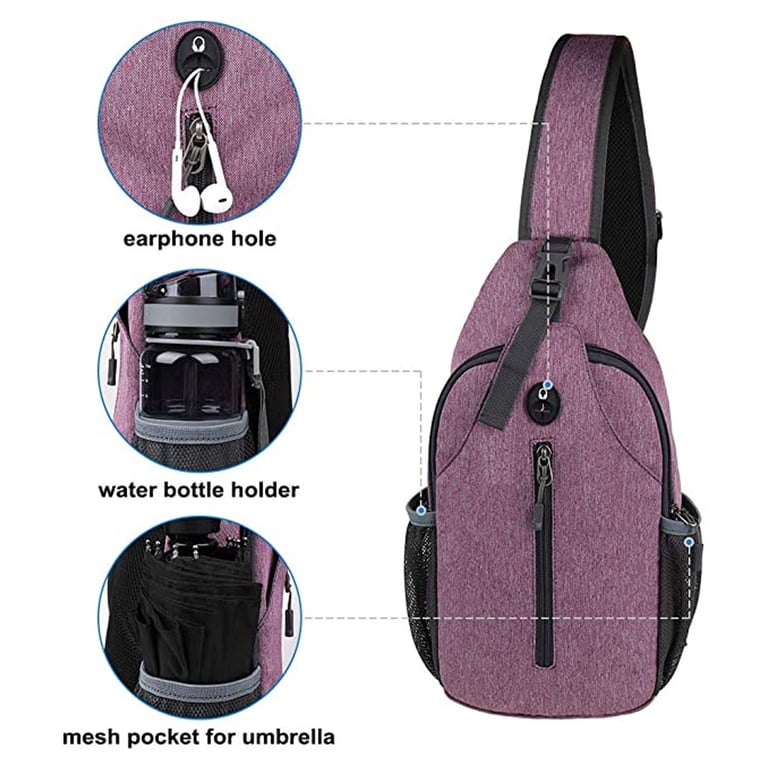 Purple Sling Backpack, Multipurpose Crossbody Shoulder Bag Travel Hiking Daypack Waterproof Sling Bag Crossbody Backpack for Men Women Sling  main image 2