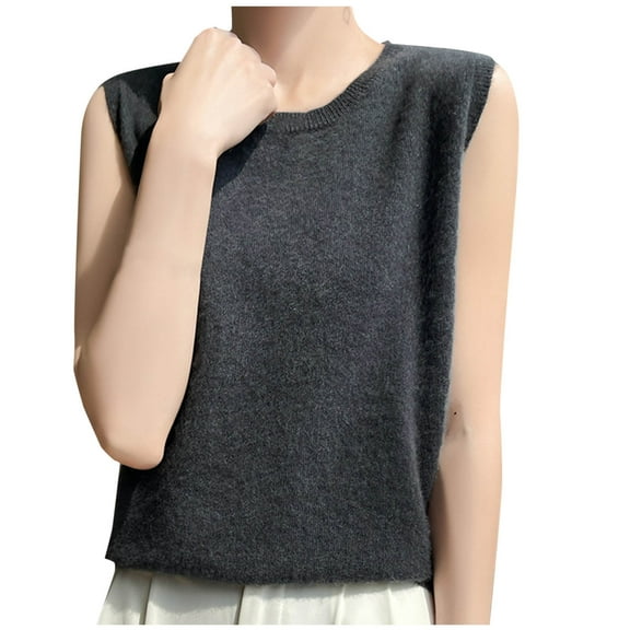 SELONE Womens Sweater Vest Cropped Crewneck Knitted Sleeveless Tank Tops Wide Strap Work Shirt Soild Vacation Clothes