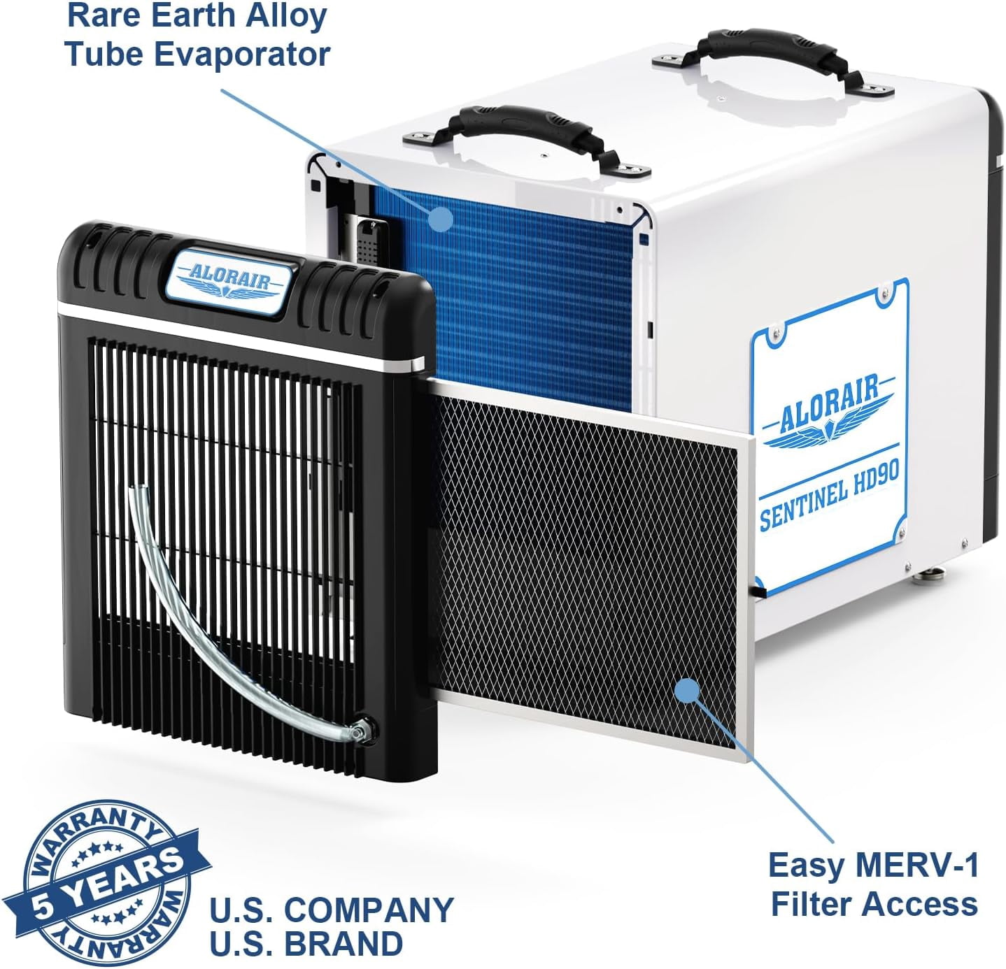 ALORAIR Basement/Crawl Space Dehumidifiers 198 Pint (Saturation), 90 PPD (AHAM), Listed, Auto Defrosting System, Commercial Dehumidifier