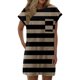 thumbnail image 1 of Vestido informal de verano con estampado de rayas para mujer - Vestido de playa holgado de manga corta y cuello redondo con bolsillos - Mezcla transpirable hasta la rodilla, 1 of 4