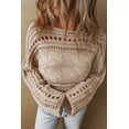 thumbnail image 7 of Women's Smoke Gray Hollow-Out Cable Knit Cropped Sweater, 7 of 7