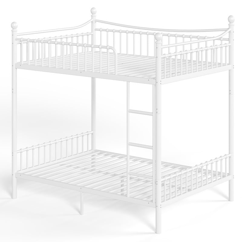 Full over Full Metal Bunk Bed with Curved Guardrail, Round Tube Bedpost Detachable Bed Frame for Kids, Teens & Adults