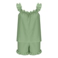 thumbnail image 5 of Helii Women's 2 Piece Pajama Set Cute Ruffle Trim Sleeveless Tank Top and Shorts Soft Lightweight Breathable Sleepwear Loungewear Shorts Set for Summer Sleeping Casual Lounge Solid Color, 5 of 8