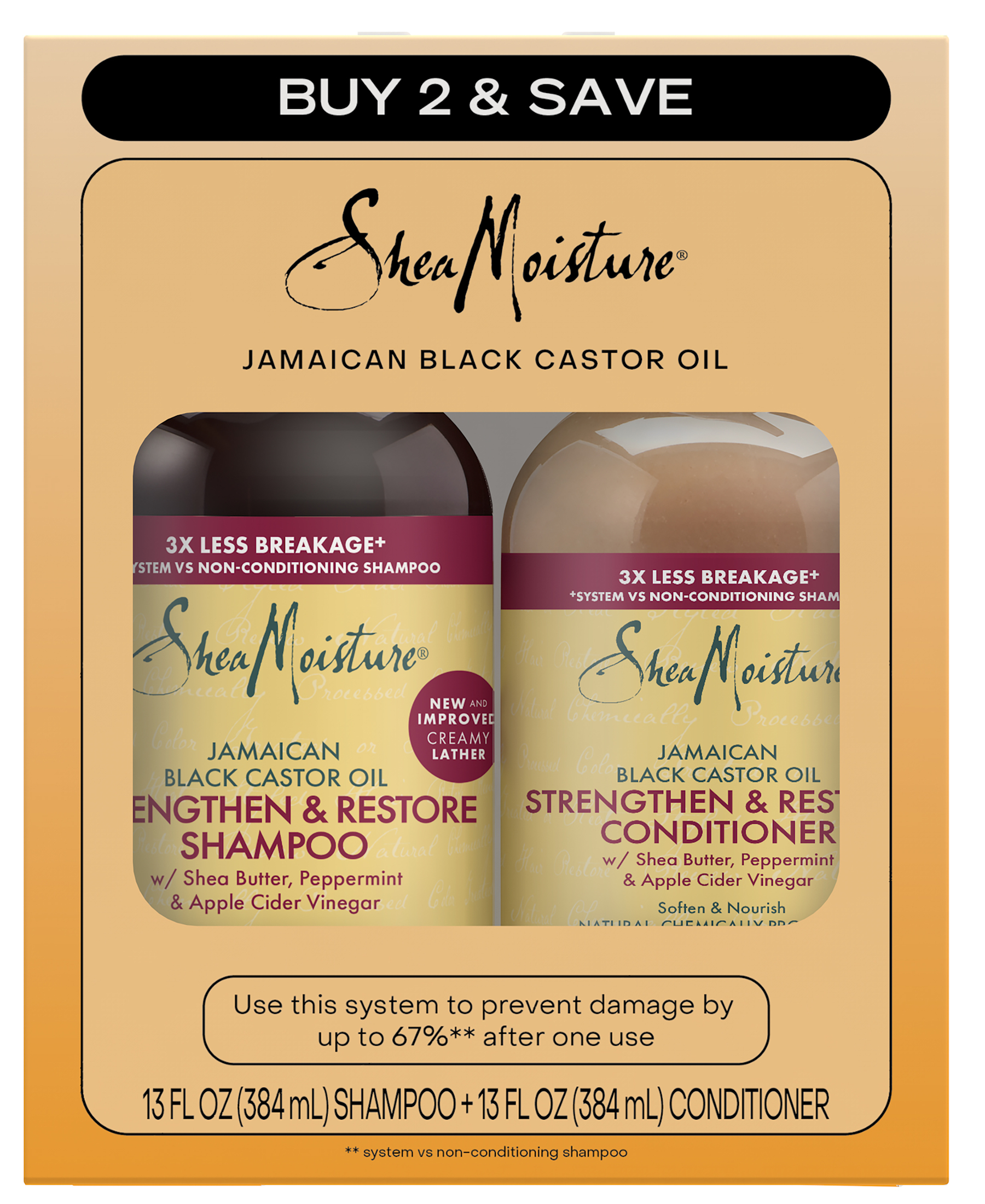 SheaMoisture Jamaican Black Castor Oil Strengthen & Restore Shampoo and Conditioner Set, 13 oz 2 Count