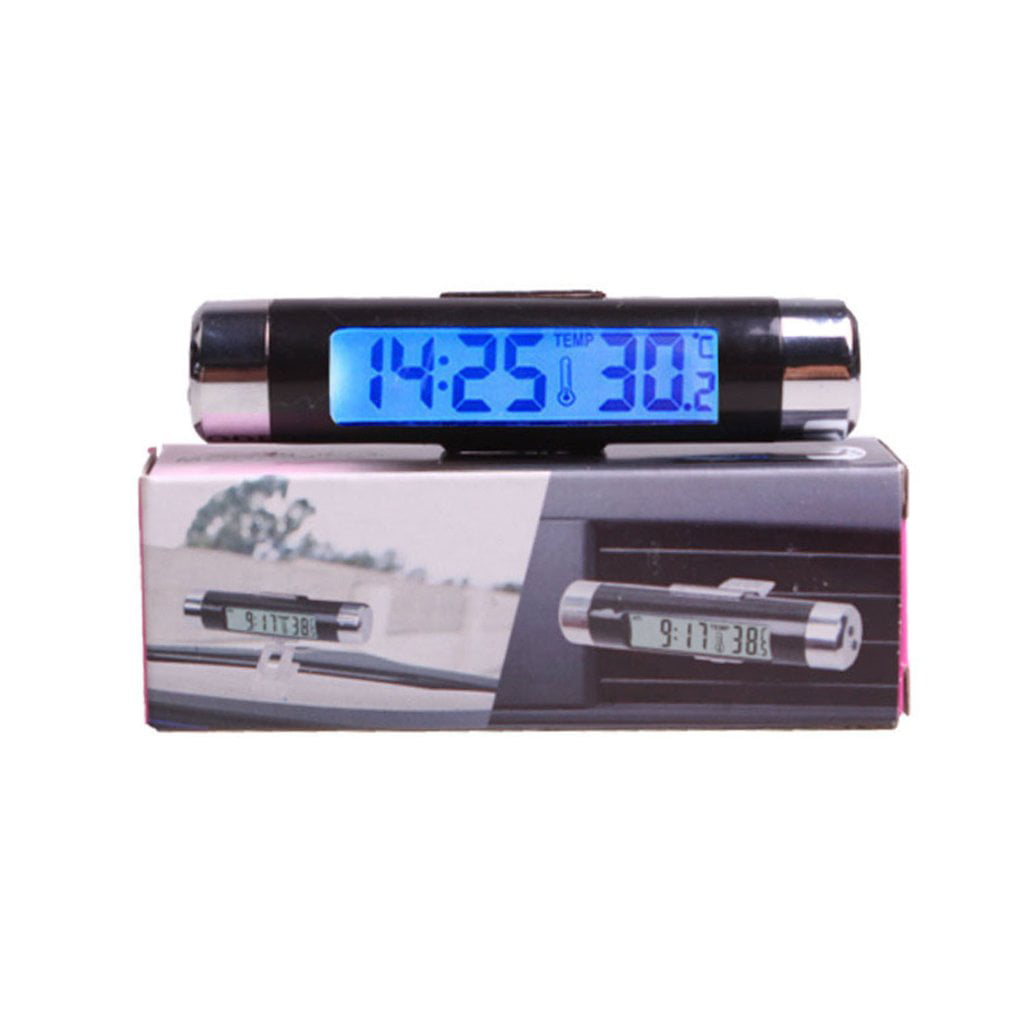 Chelsea 2 in 1 Car Vehicle LCD Digital Display Automotive Thermometer Clock Portable Black 