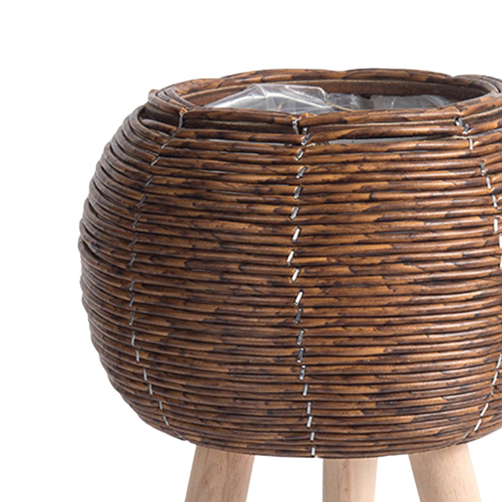 Woven Basket for Plant with Legs Basket Planter Flowerpot Rustic Rattan Basket Flower Pot for Balcony Apartment Drawing Room Decorations Ball Dark Brown