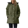 thumbnail image 3 of Sevevn Women's Double Pocket Zipper Drawstring Button Jacket Plush Long Sleeved Hooded Cotton Parkas Outwear Sales Today Clearance, 3 of 8