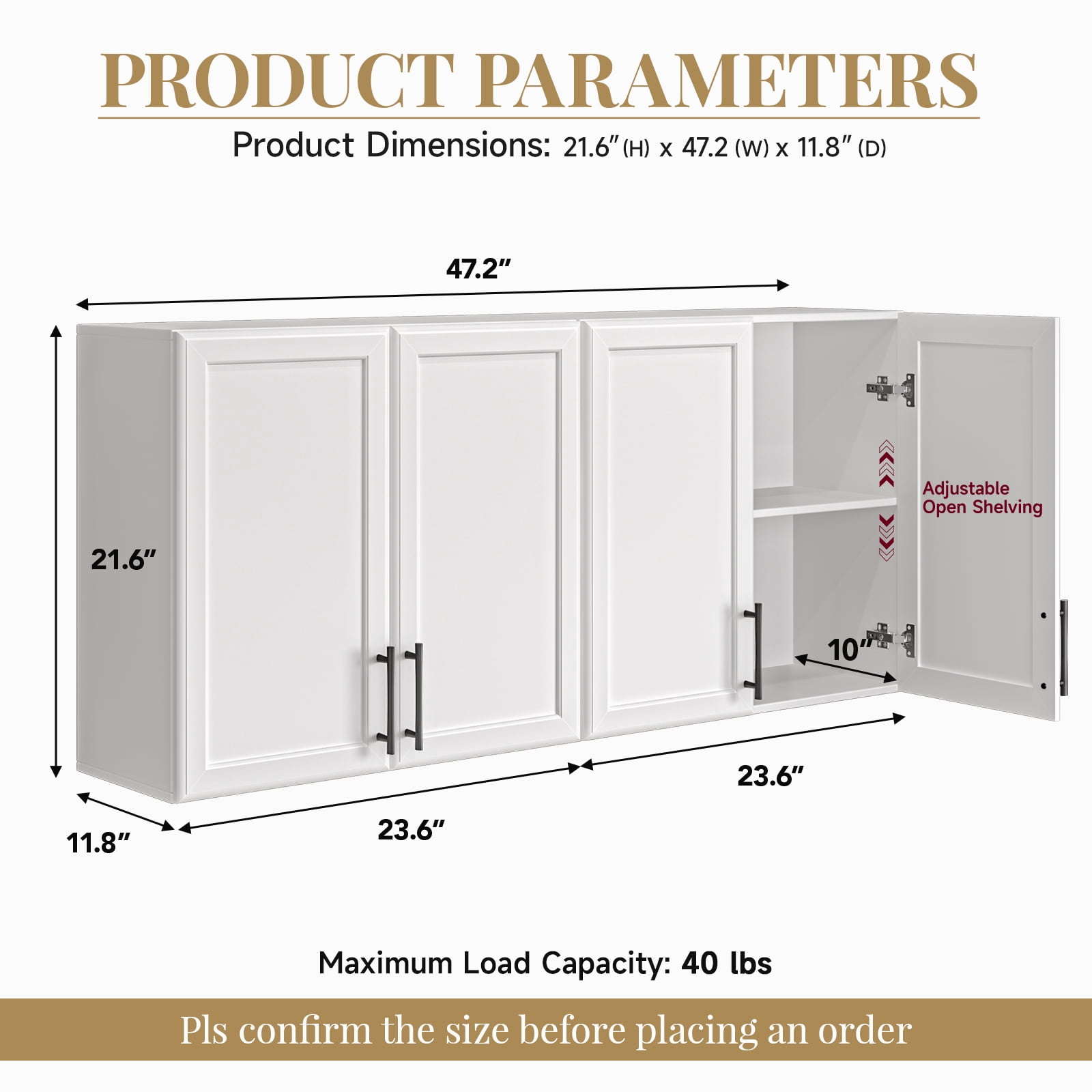 47" W Laundry Room Cabinets Wall Mounted, Upper Cabinets with Adjustable Shelf, Wall Storage Cabinet for Bathroom/Kitchen/Restroom