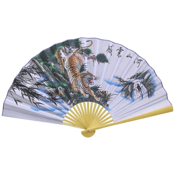 Oversized Decorative Wall Art Fan with Chinese Flower Pattern Silk Cloth Bamboos Frame Folding Fan for Wedding Decoration